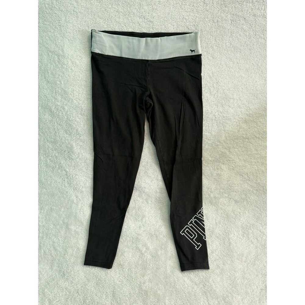 PINK by Victorias Secret Black Yoga Pants with Pink  Logo Size M Y2K Style